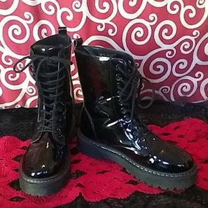 Black Patent Leather Combat Boots